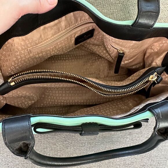 Kate Spade Elena Chelsea Park Coastline Patent Leather Tote Bag Mint and Black - Picture 6 of 12